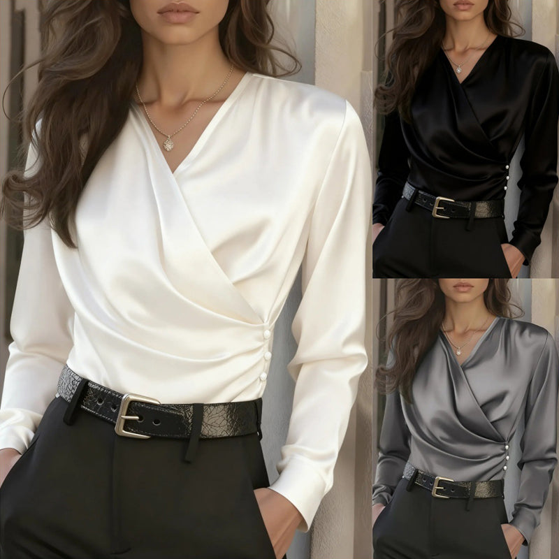 Women's Elegant Cross V-Neck Blouse