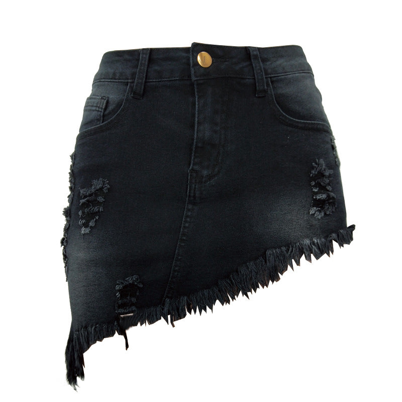 Short Wear Irregular Jeans With holes denim skirt
