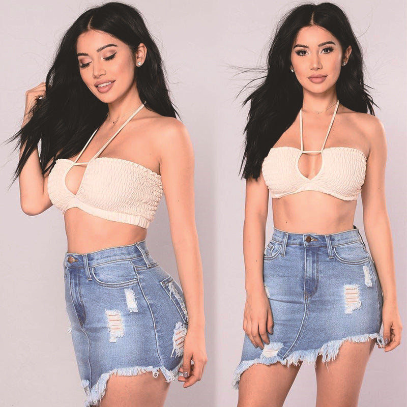 Short Wear Irregular Jeans With holes denim skirt