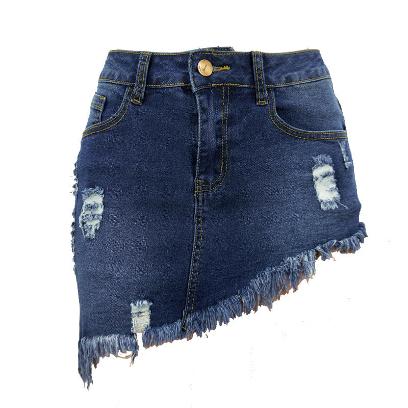 Short Wear Irregular Jeans With holes denim skirt