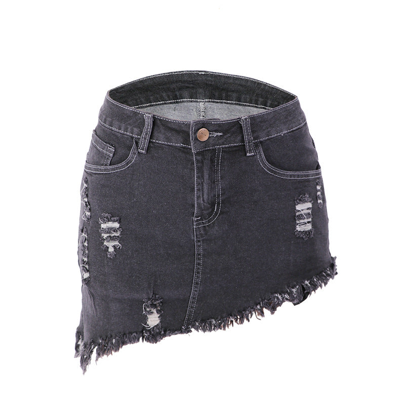 Short Wear Irregular Jeans With holes denim skirt