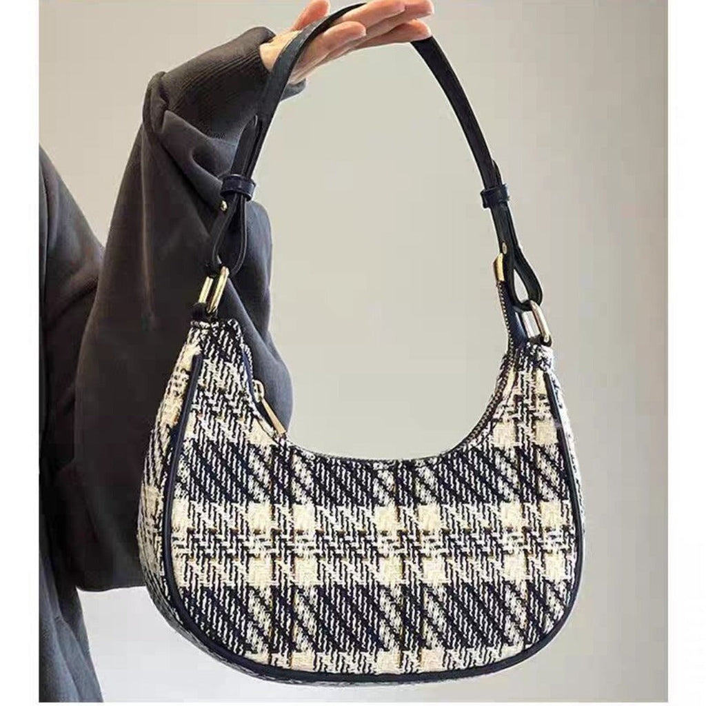 fashionable versatile plaid hobo bag