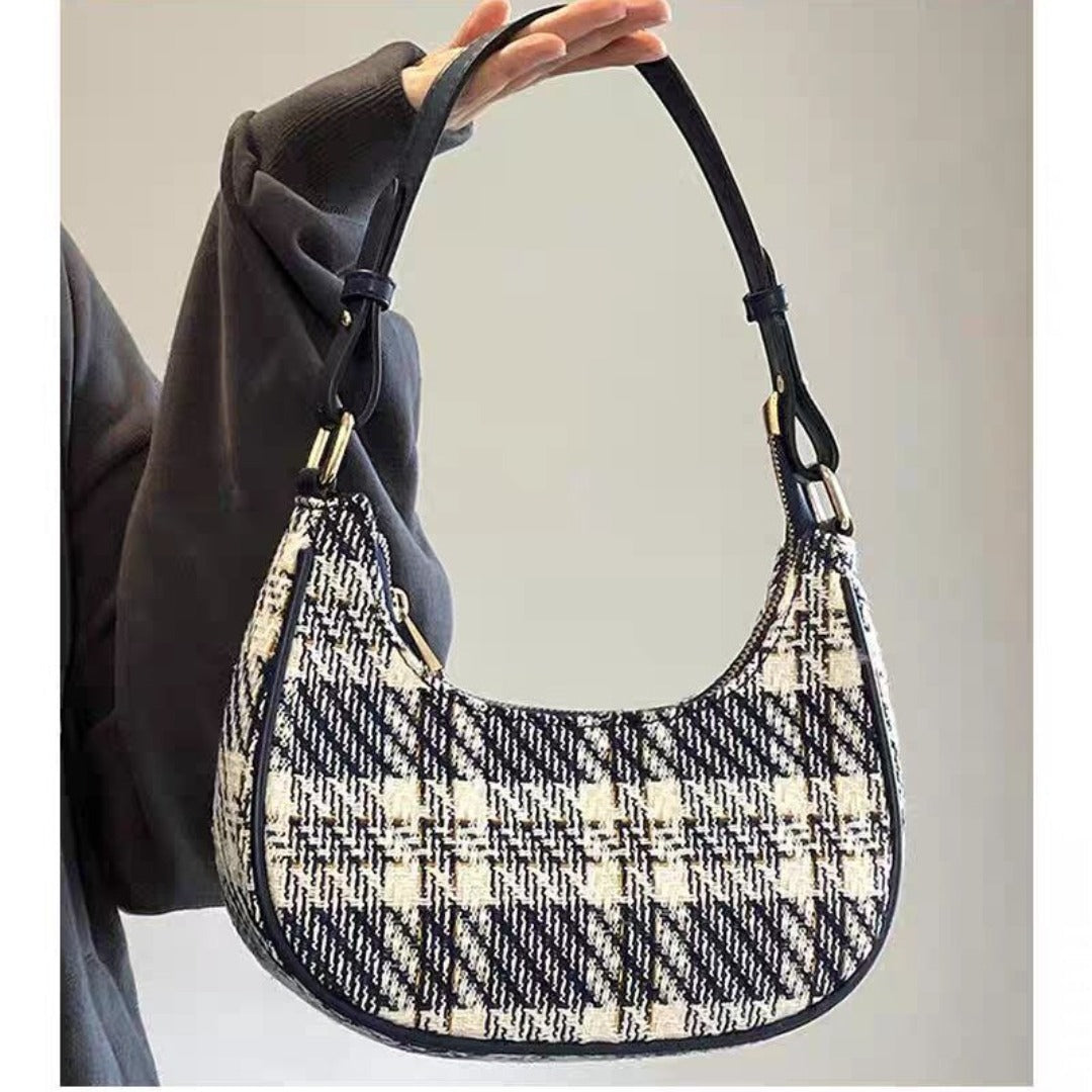 fashionable versatile plaid hobo bag