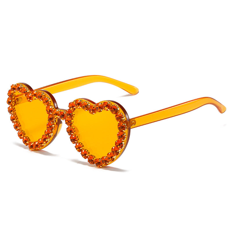 Peach Heart Rhinestone Sunglasses Y2K