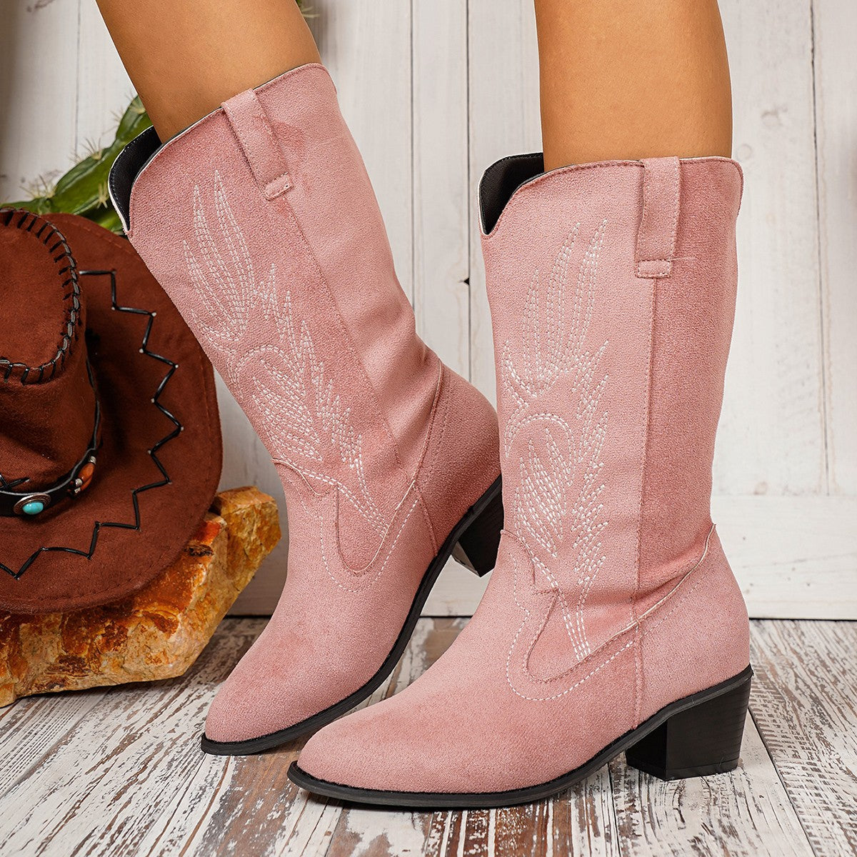 Womens Leather And Suede Denim Boots