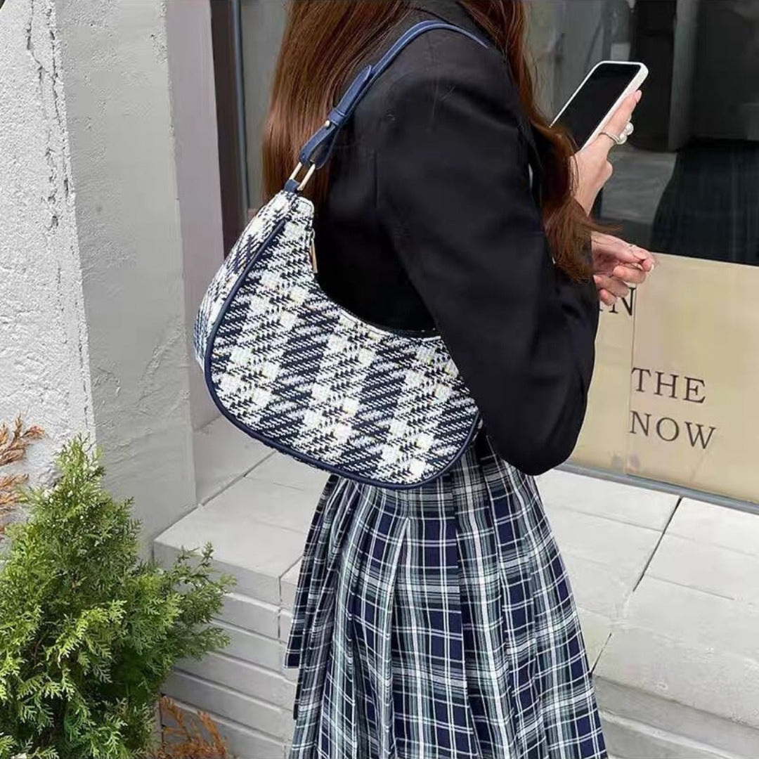 fashionable versatile plaid hobo bag