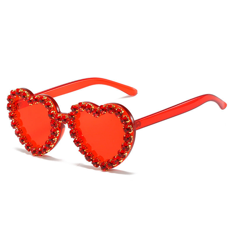 Peach Heart Rhinestone Sunglasses Y2K