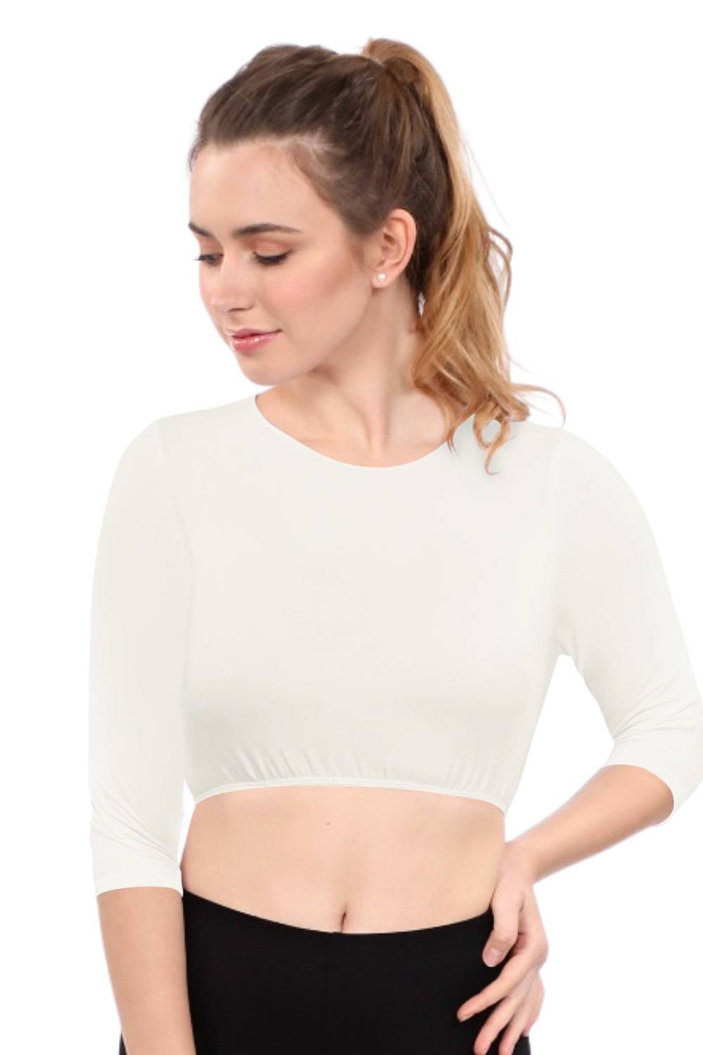 Modest Neck Cropped Layering Shirt