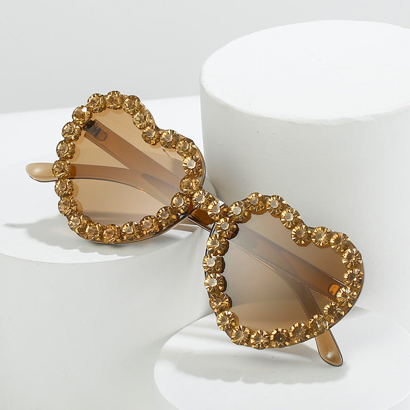 Peach Heart Rhinestone Sunglasses Y2K