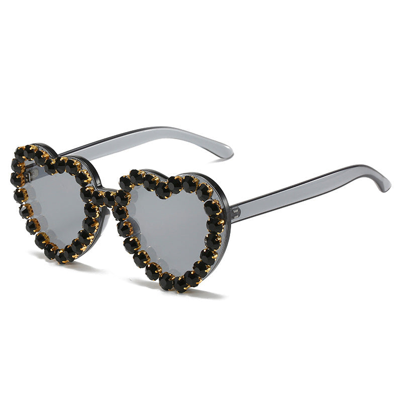 Peach Heart Rhinestone Sunglasses Y2K