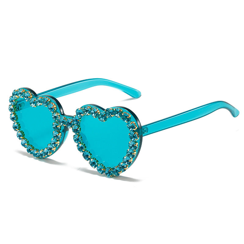 Peach Heart Rhinestone Sunglasses Y2K