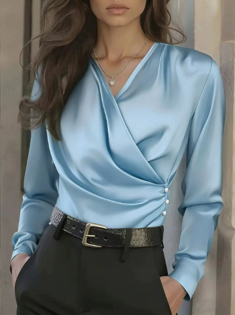 Women's Elegant Cross V-Neck Blouse