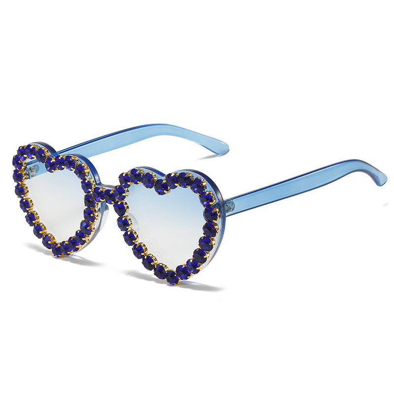 Peach Heart Rhinestone Sunglasses Y2K
