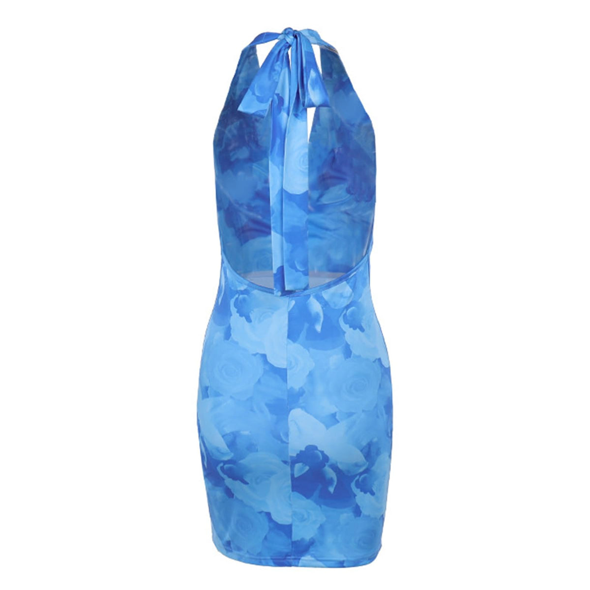 Mesh Mini Dress Floral Print Blue Size L