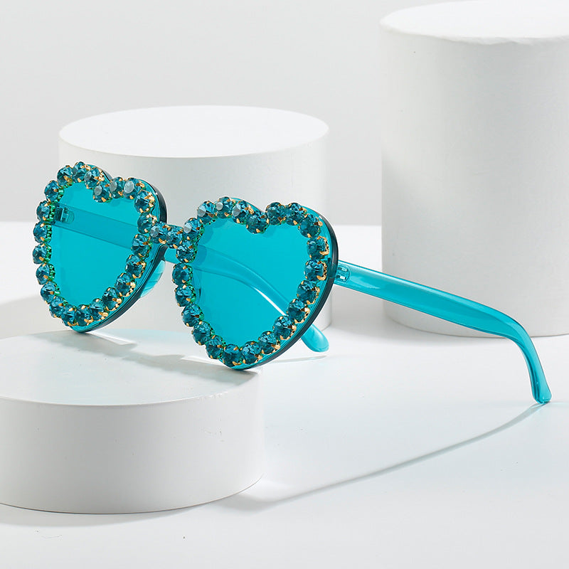 Peach Heart Rhinestone Sunglasses Y2K