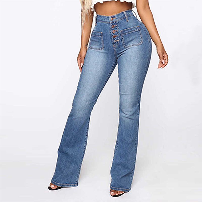 Plus Size Jeans Women Patch Pocket Washed