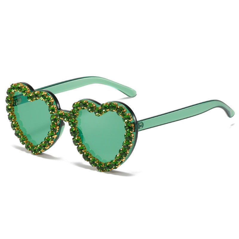Peach Heart Rhinestone Sunglasses Y2K