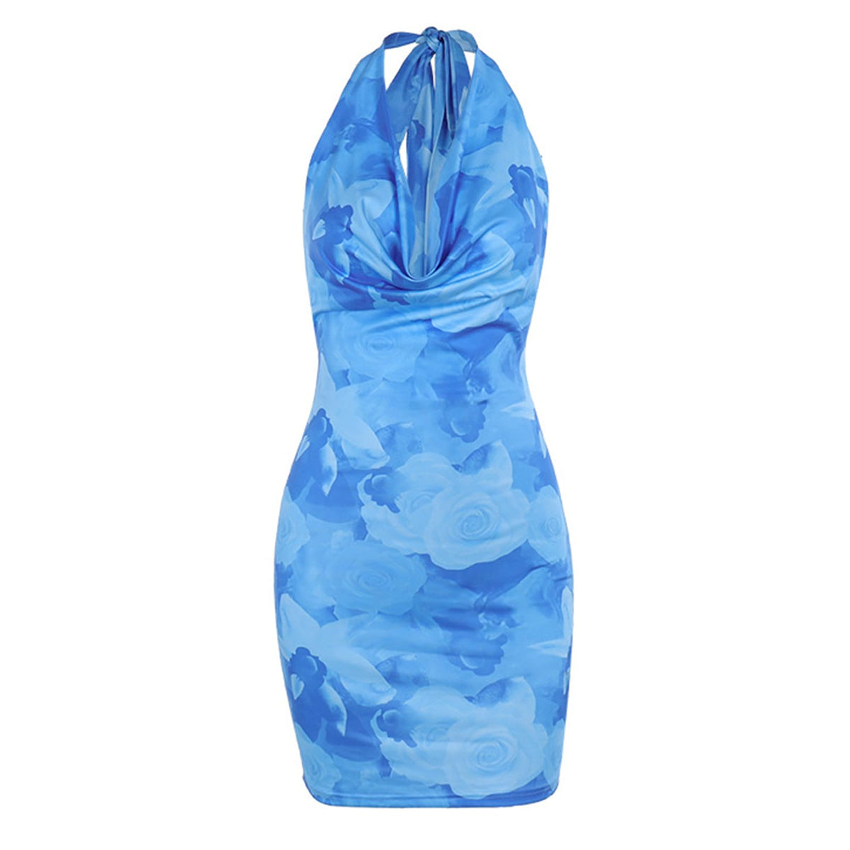 Mesh Mini Dress Floral Print Blue Size L