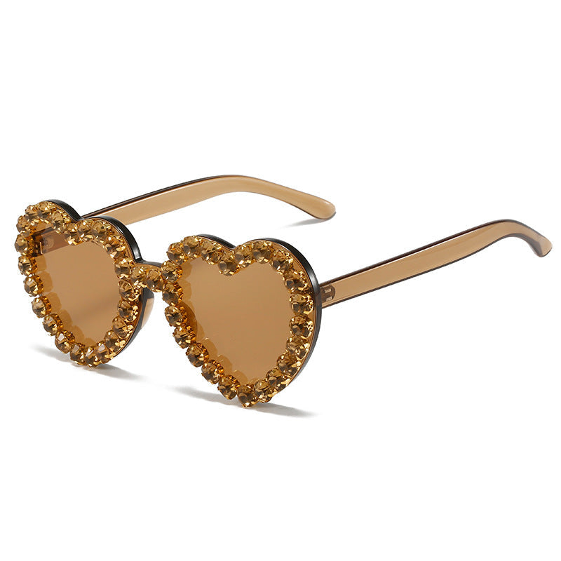 Peach Heart Rhinestone Sunglasses Y2K