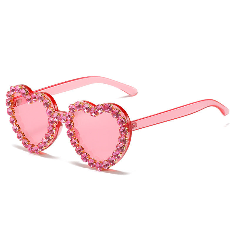Peach Heart Rhinestone Sunglasses Y2K
