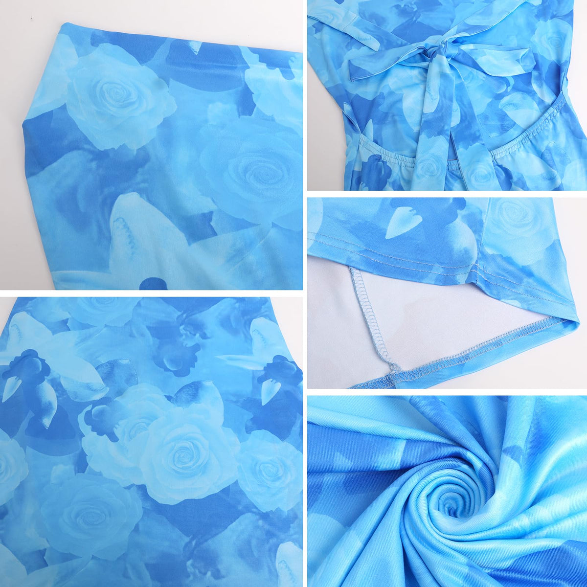 Mesh Mini Dress Floral Print Blue Size L