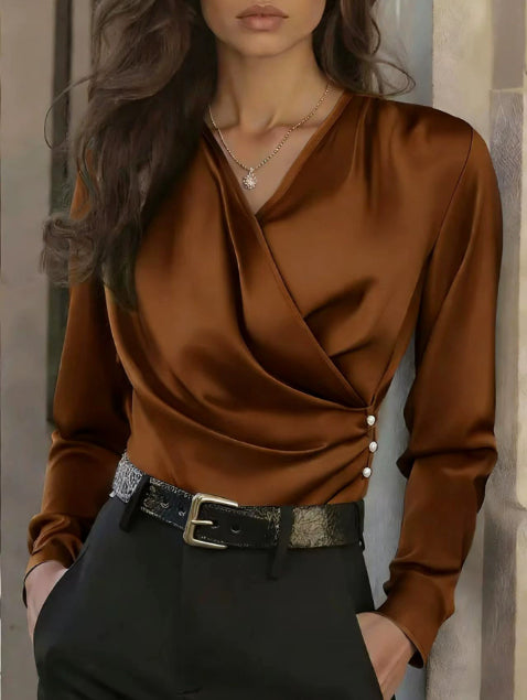 Women's Elegant Cross V-Neck Blouse