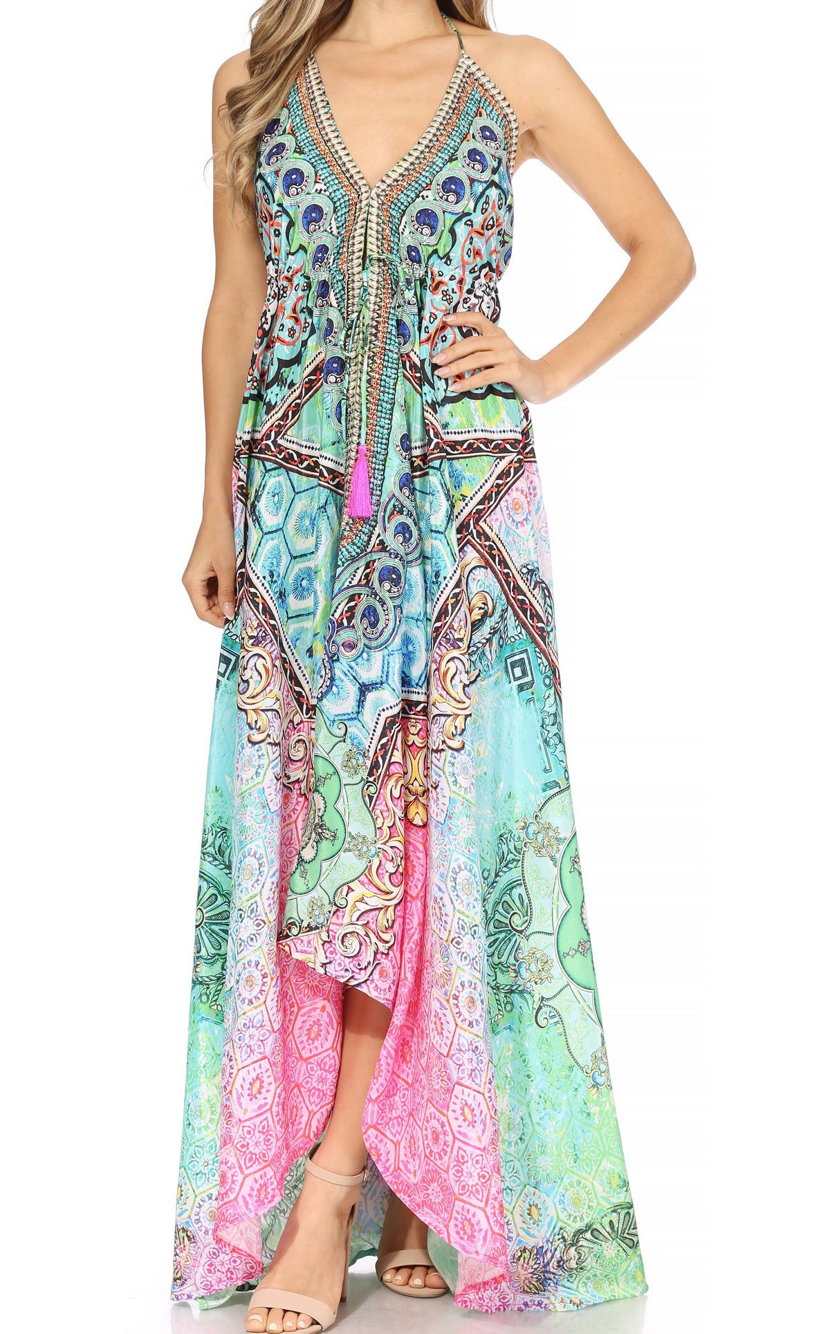 Womens Maxi High-low Halter Handkerchief Long Dress Beach Party