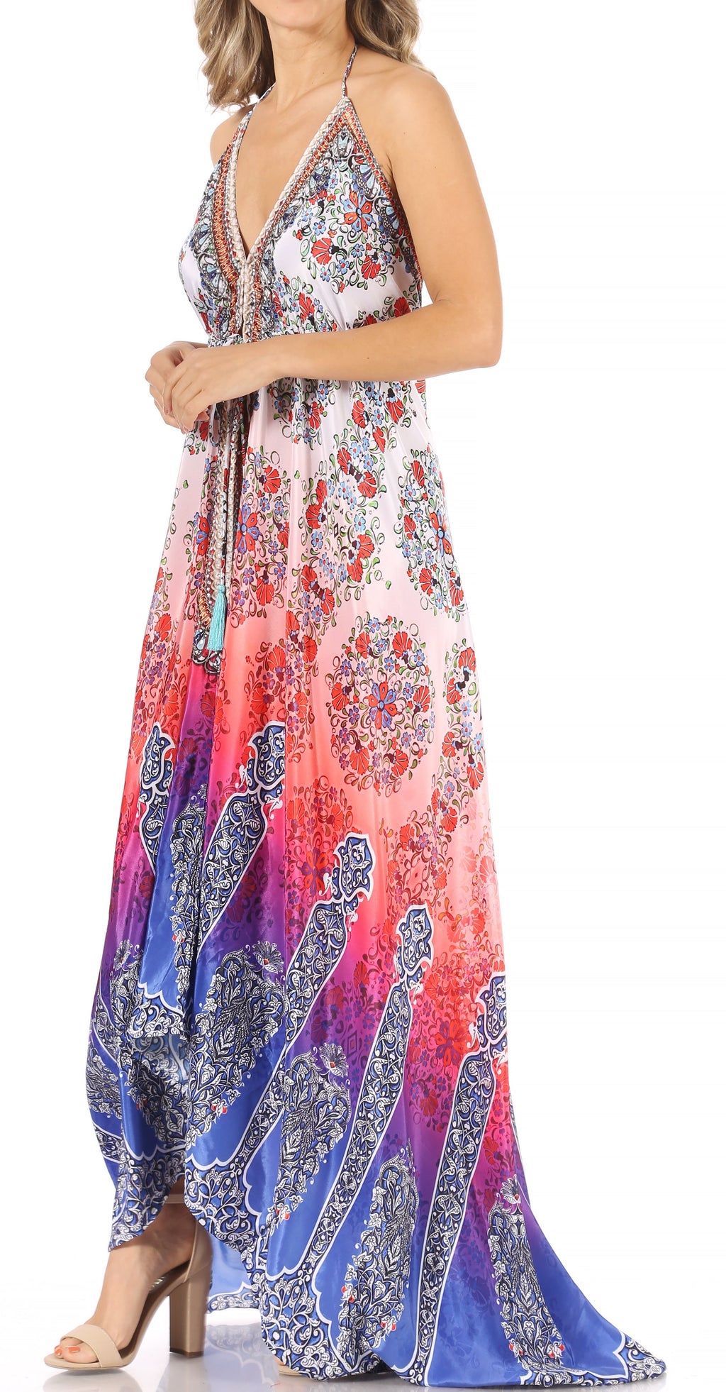 Womens Maxi High-low Halter Handkerchief Long Dress Beach Party
