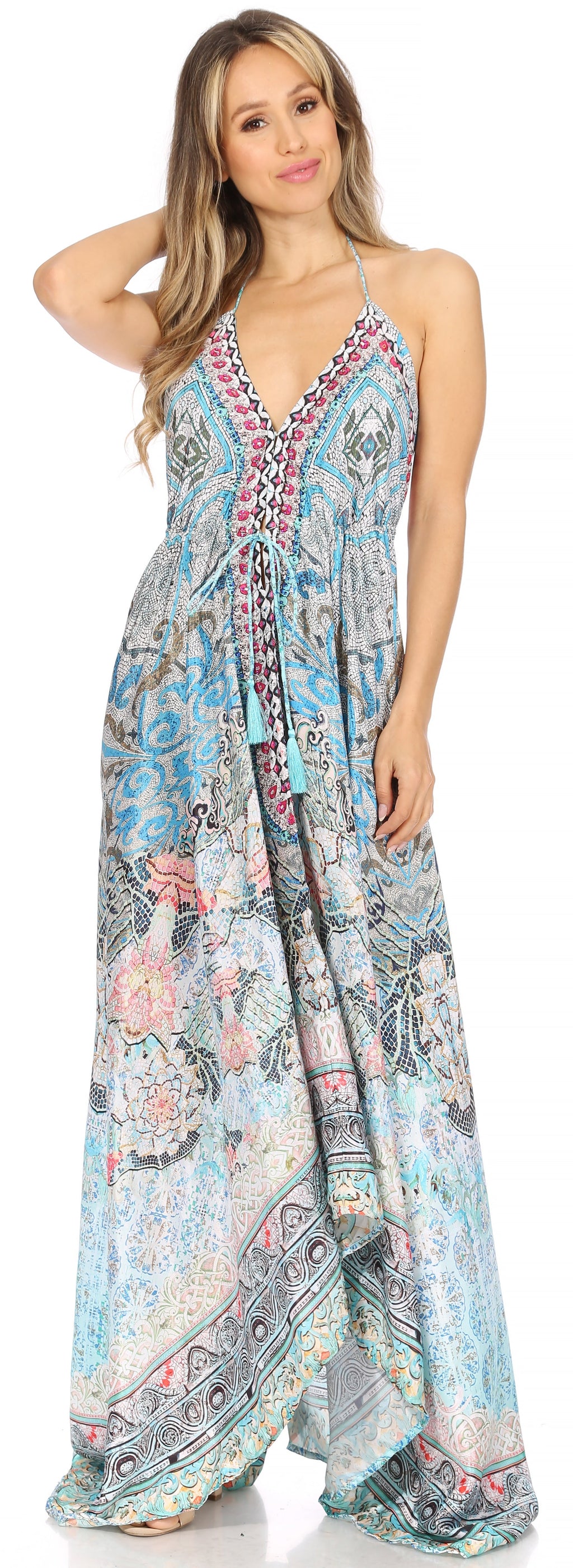Womens Maxi High-low Halter Handkerchief Long Dress Beach Party