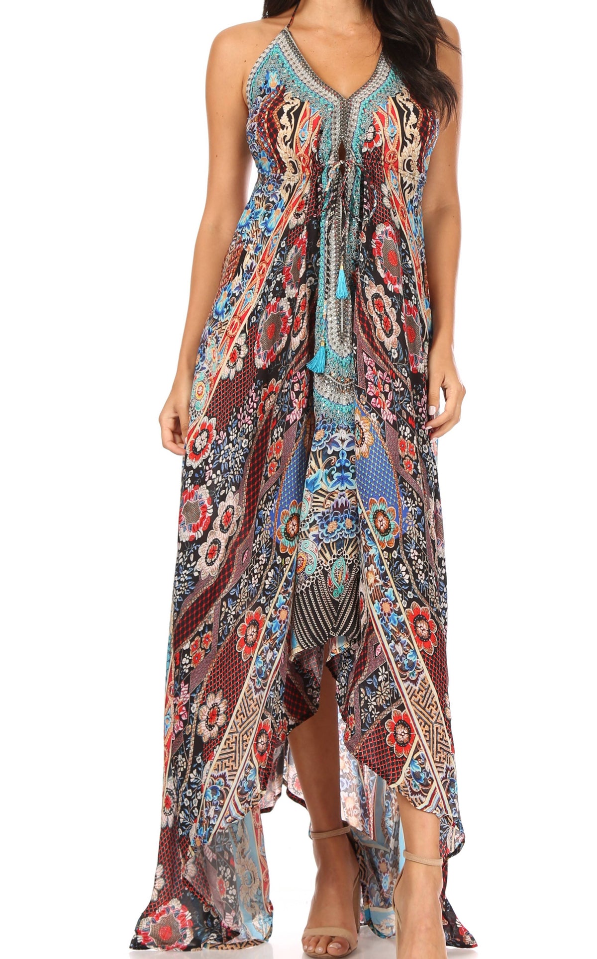 Womens Maxi High-low Halter Handkerchief Long Dress Beach Party