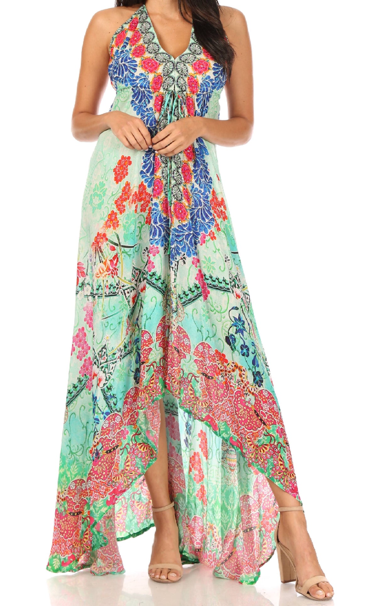 Womens Maxi High-low Halter Handkerchief Long Dress Beach Party