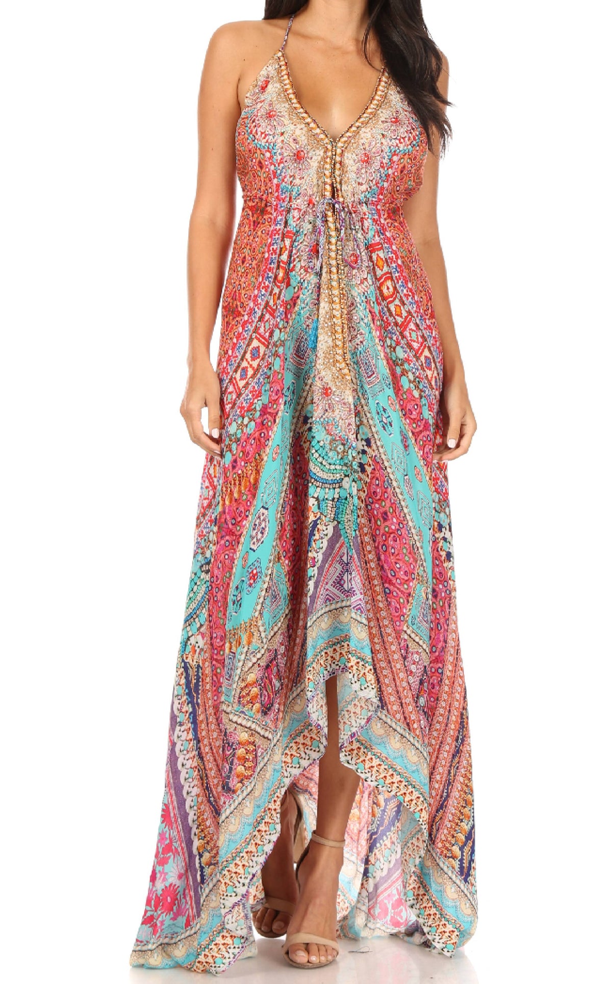 Womens Maxi High-low Halter Handkerchief Long Dress Beach Party