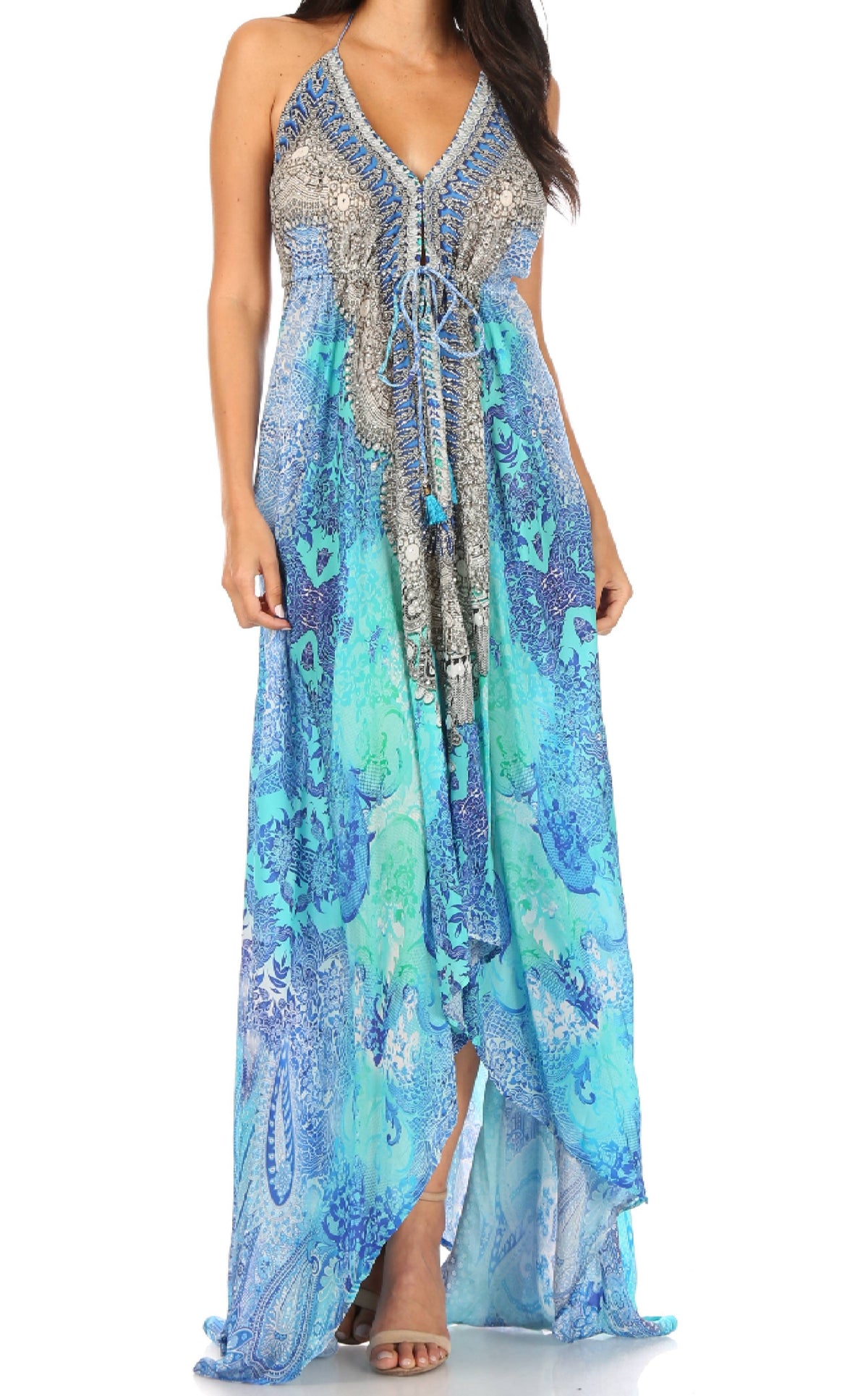 Womens Maxi High-low Halter Handkerchief Long Dress Beach Party