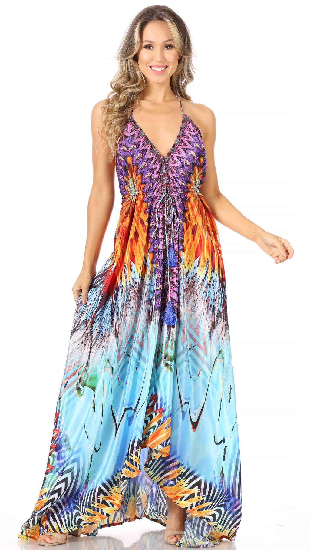 Womens Maxi High-low Halter Handkerchief Long Dress Beach Party