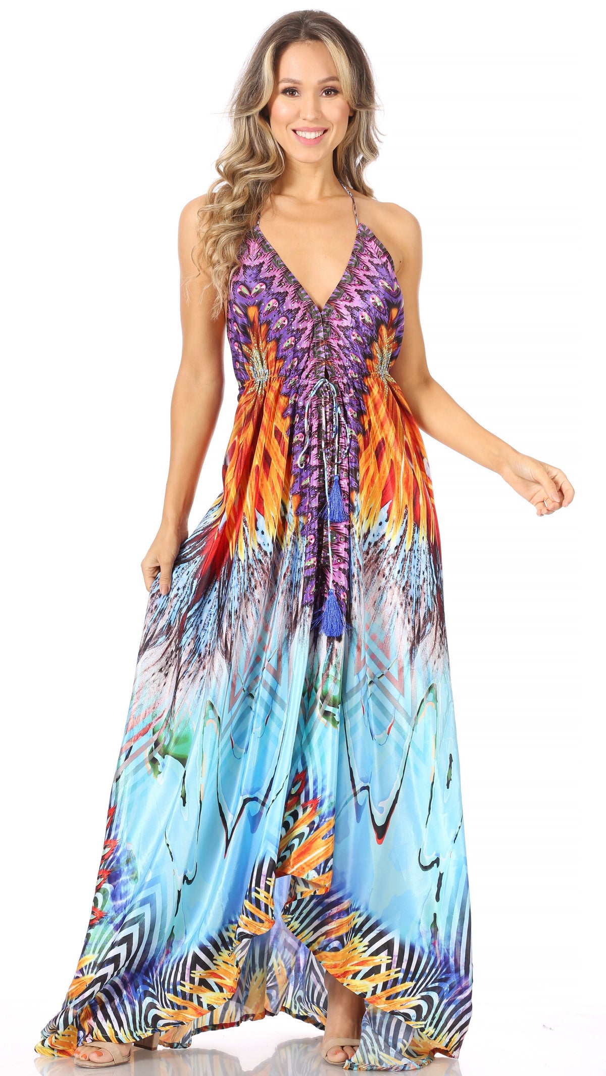 Womens Maxi High-low Halter Handkerchief Long Dress Beach Party