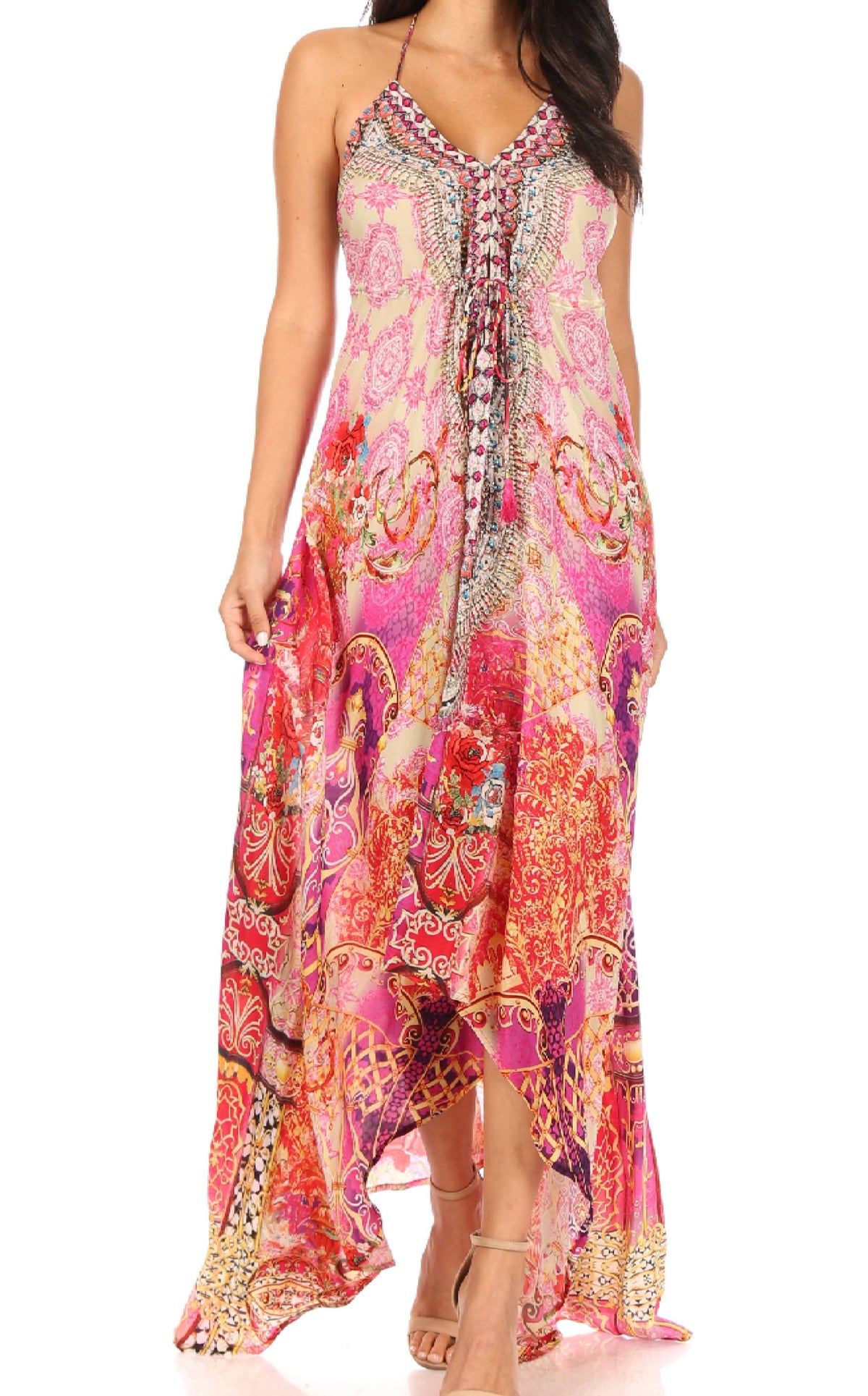 Womens Maxi High-low Halter Handkerchief Long Dress Beach Party