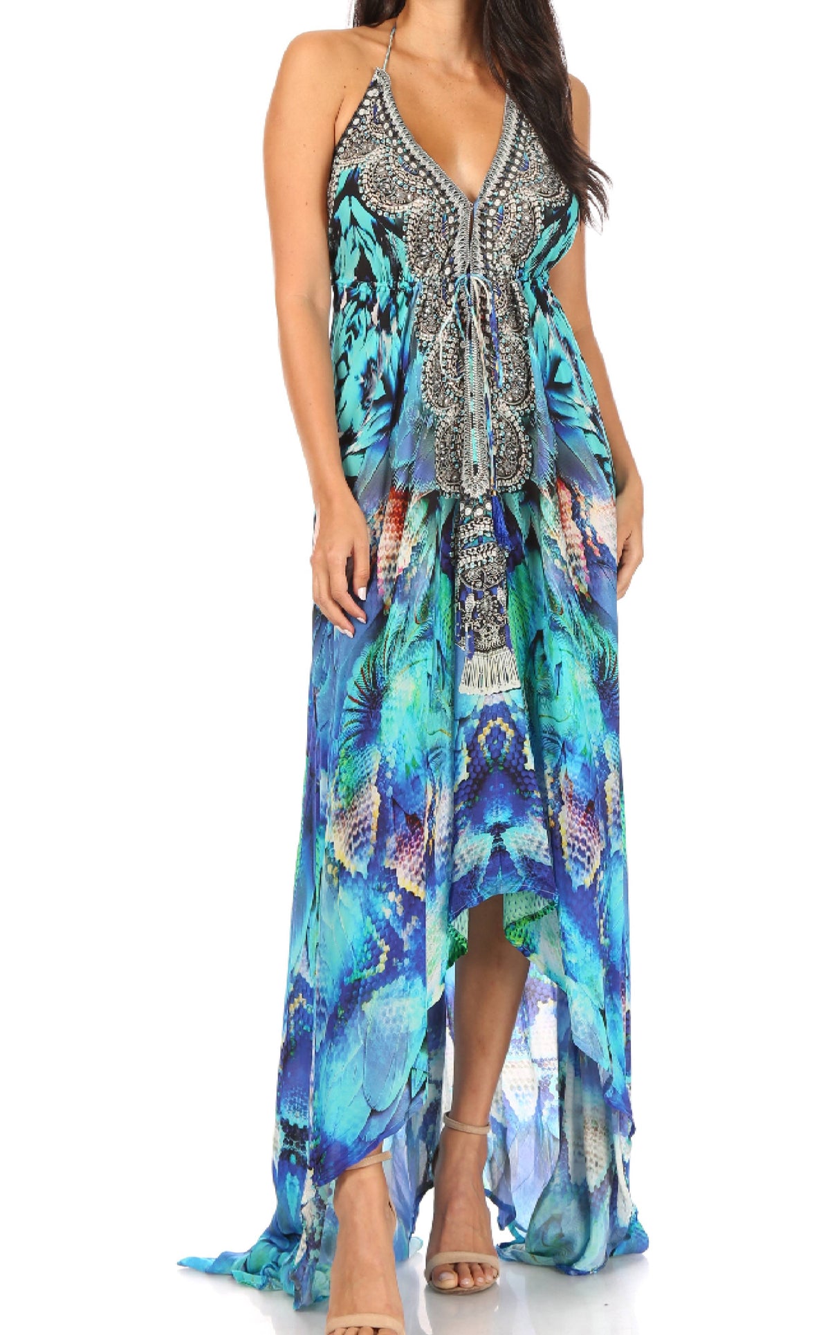 Womens Maxi High-low Halter Handkerchief Long Dress Beach Party