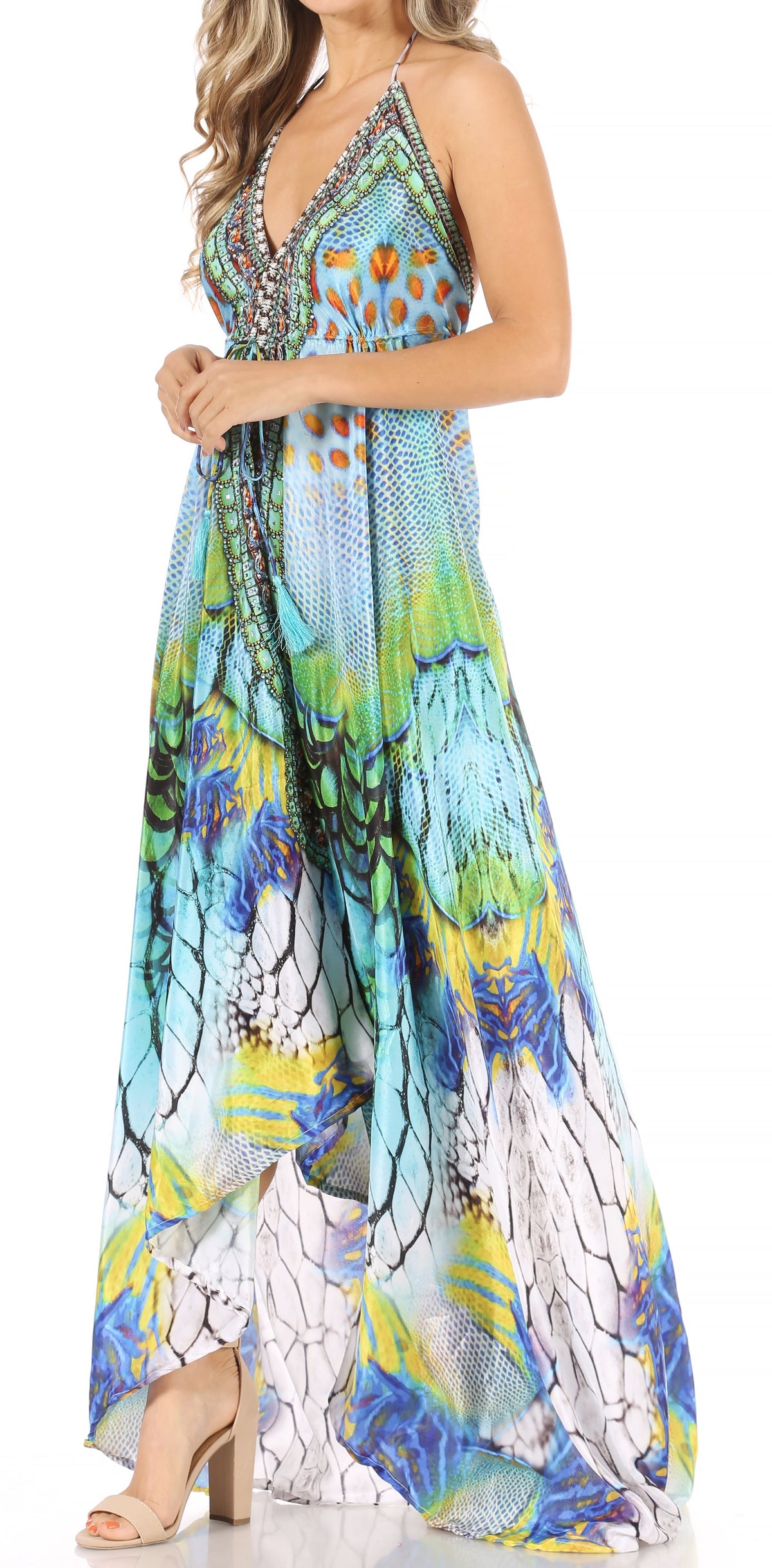 Womens Maxi High-low Halter Handkerchief Long Dress Beach Party