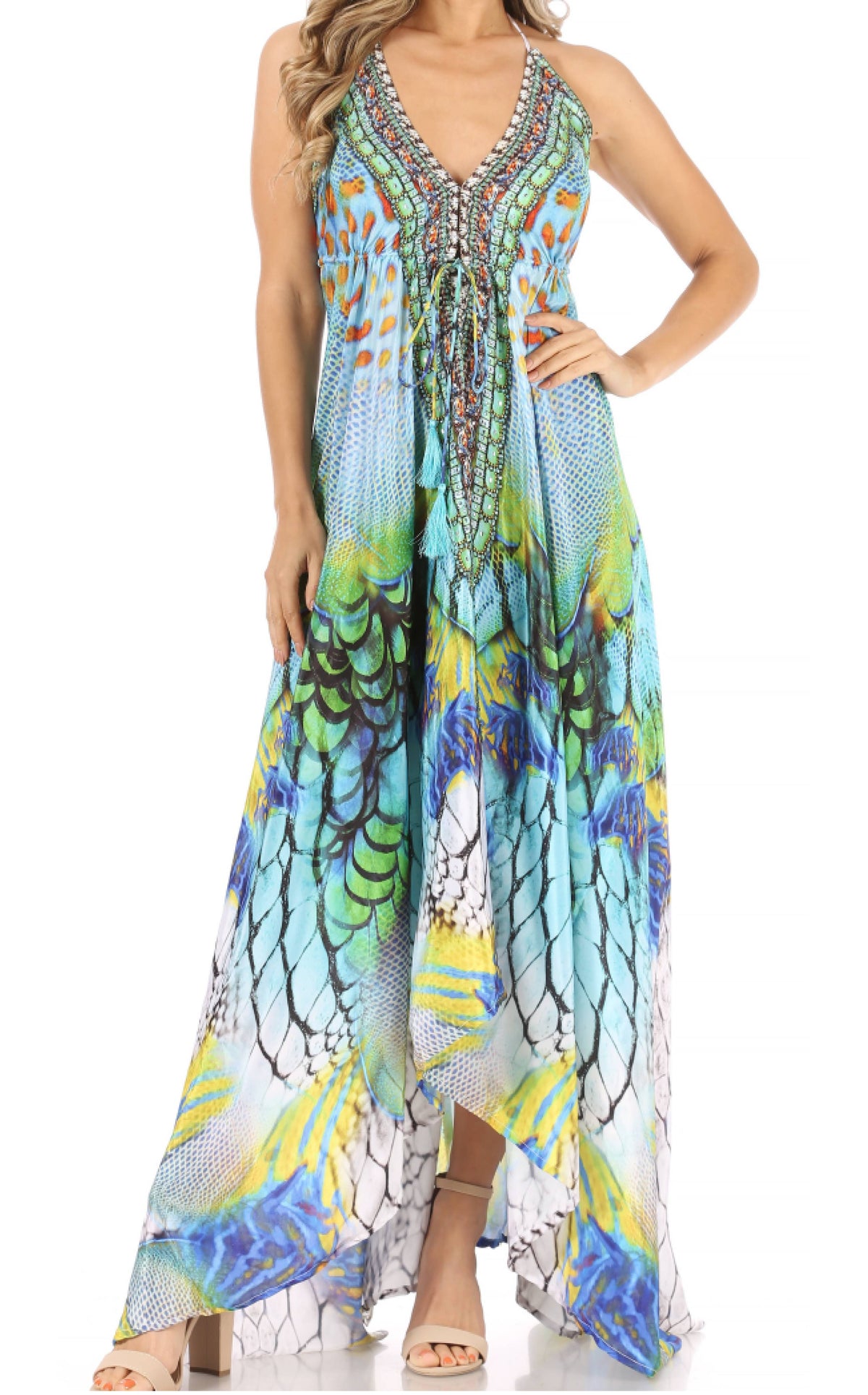 Womens Maxi High-low Halter Handkerchief Long Dress Beach Party