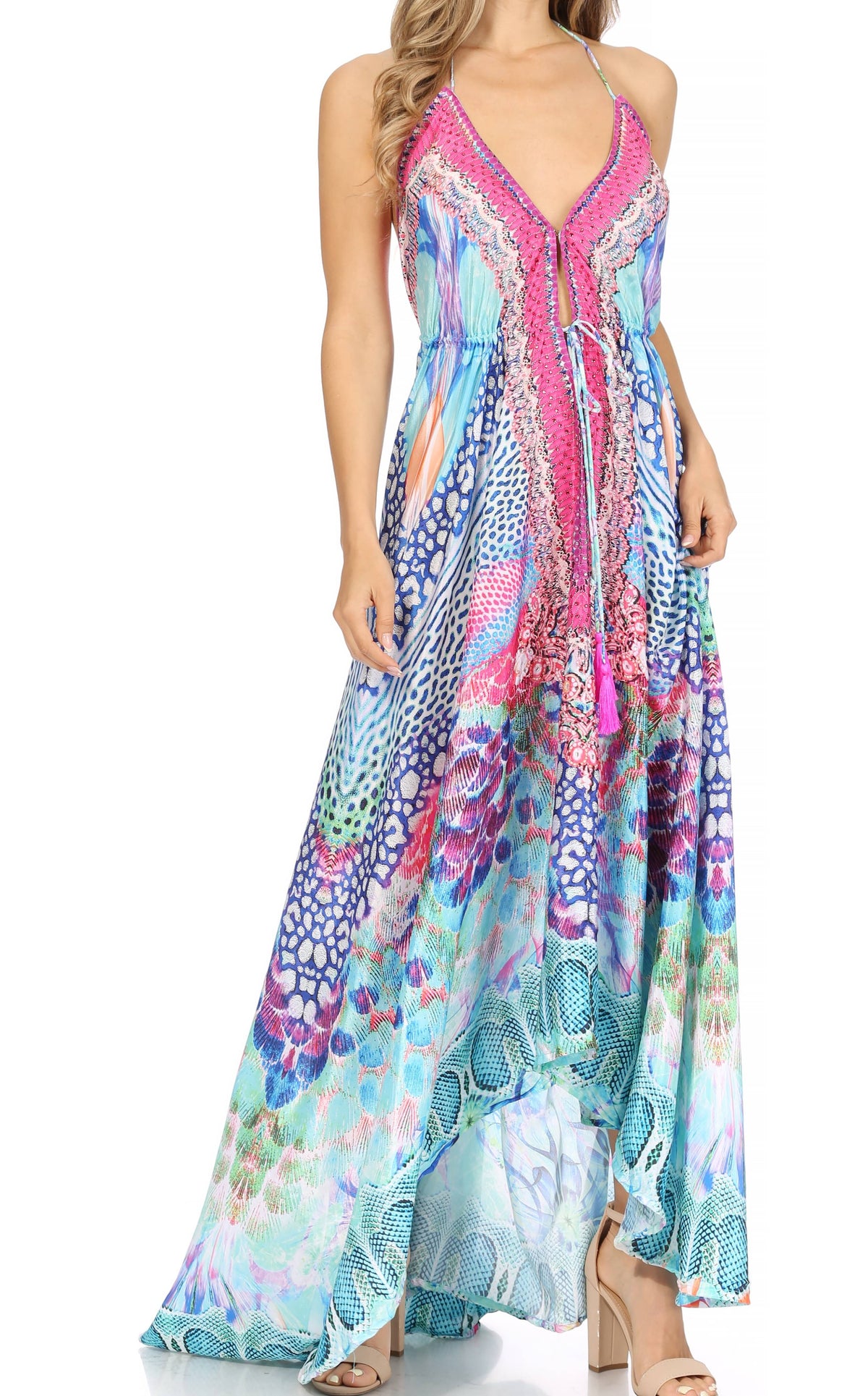 Womens Maxi High-low Halter Handkerchief Long Dress Beach Party
