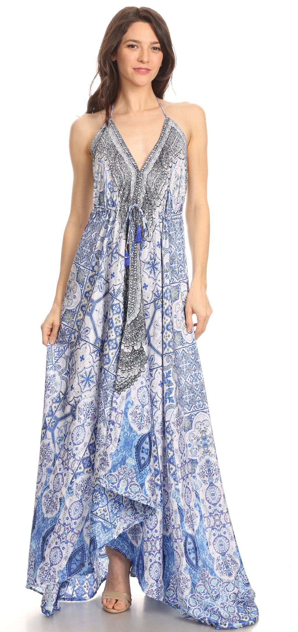 Womens Maxi High-low Halter Handkerchief Long Dress Beach Party