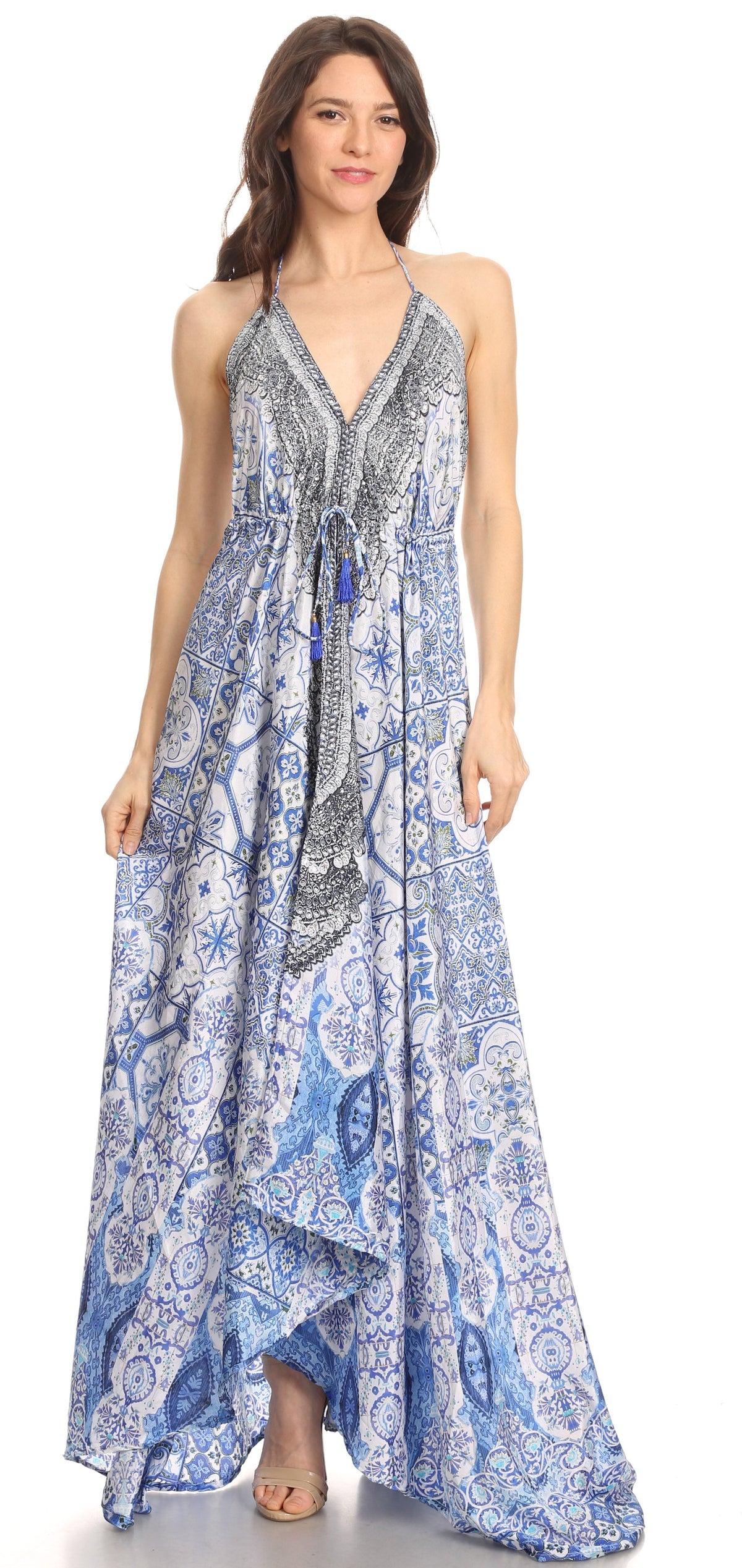 Womens Maxi High-low Halter Handkerchief Long Dress Beach Party
