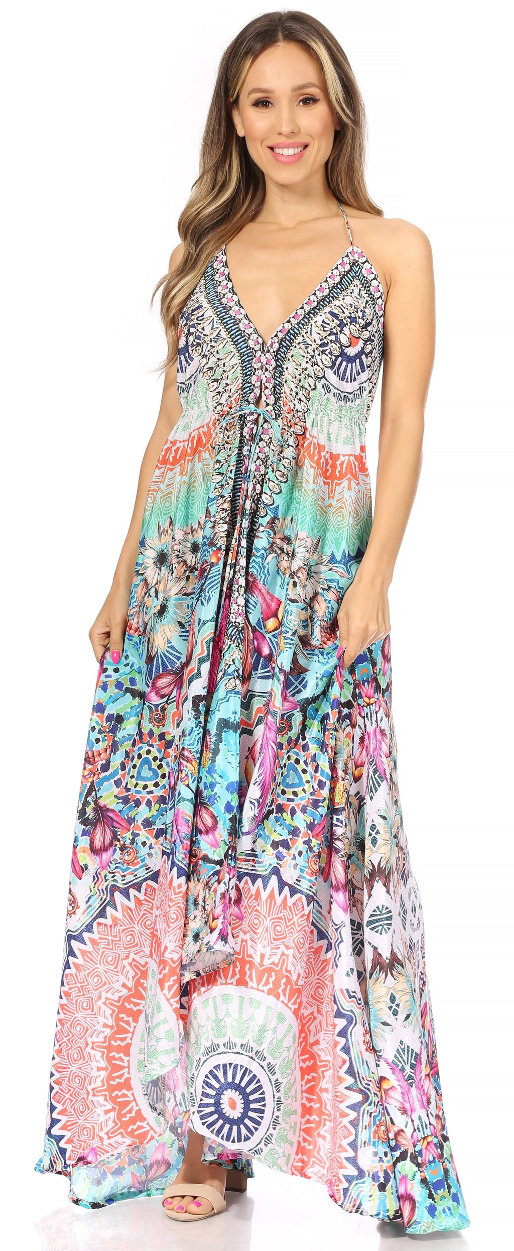 Womens Maxi High-low Halter Handkerchief Long Dress Beach Party