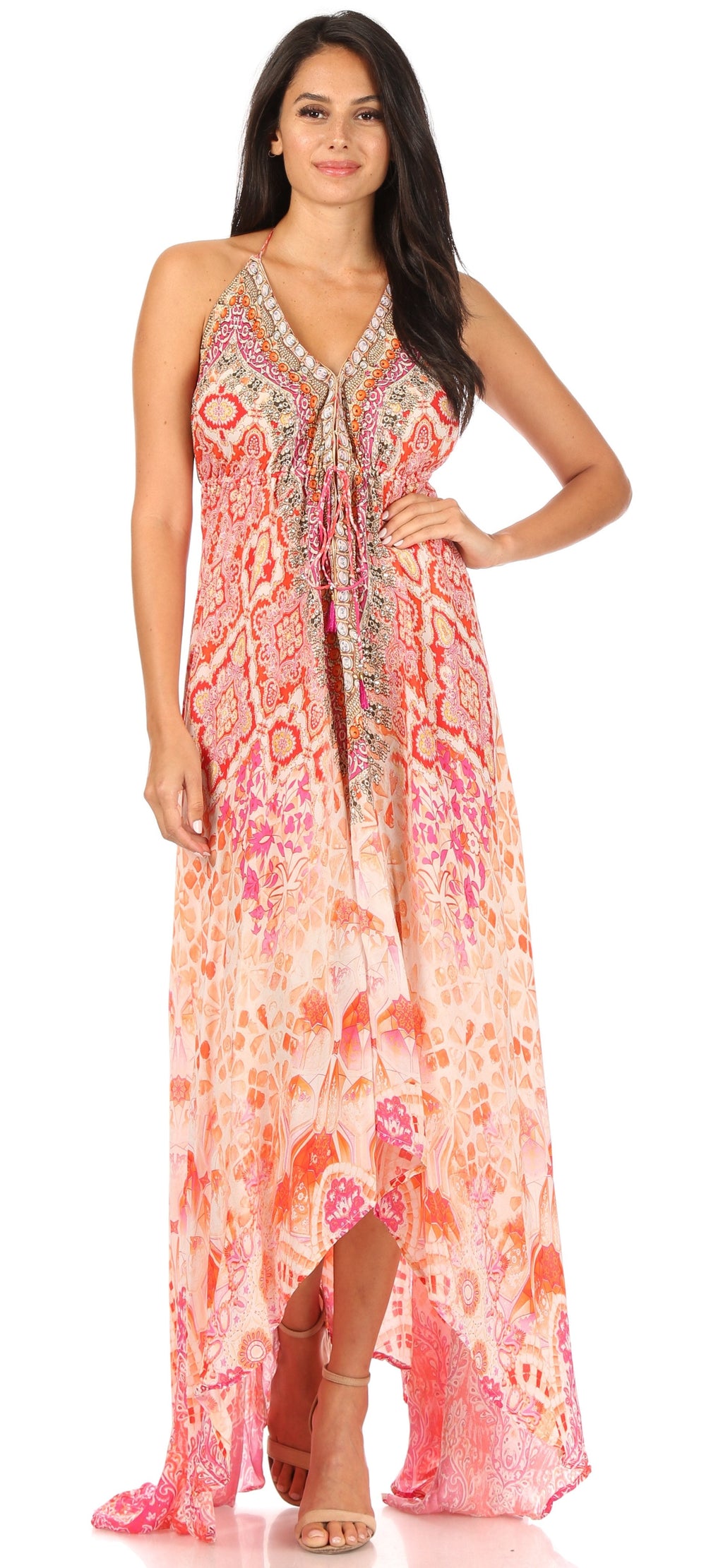 Womens Maxi High-low Halter Handkerchief Long Dress Beach Party