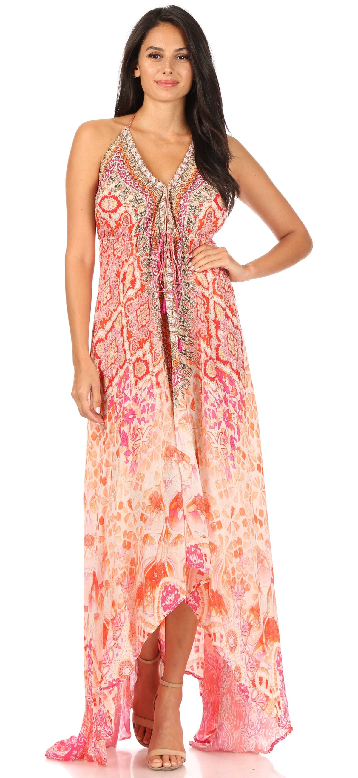 Womens Maxi High-low Halter Handkerchief Long Dress Beach Party