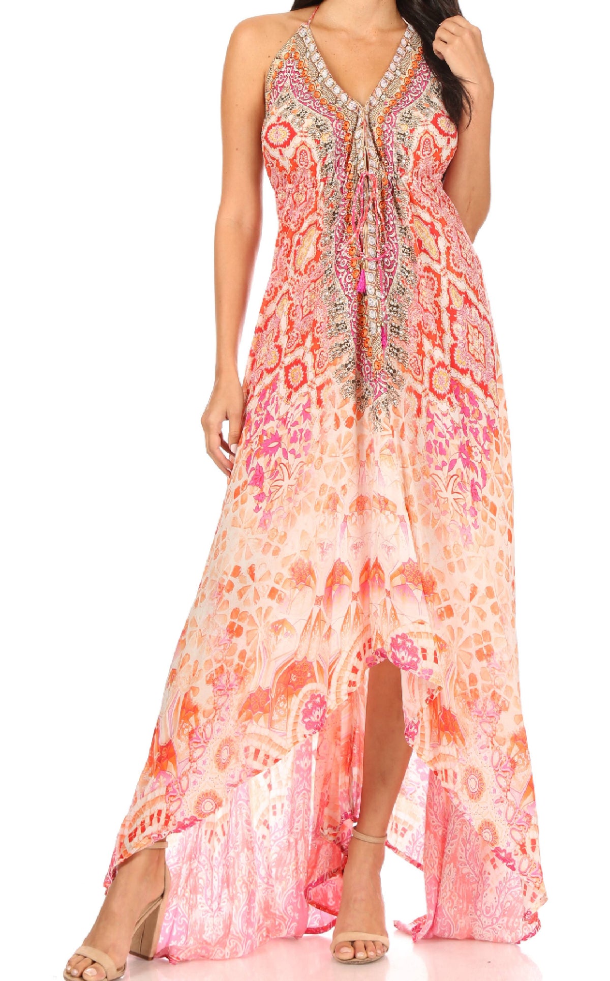 Womens Maxi High-low Halter Handkerchief Long Dress Beach Party