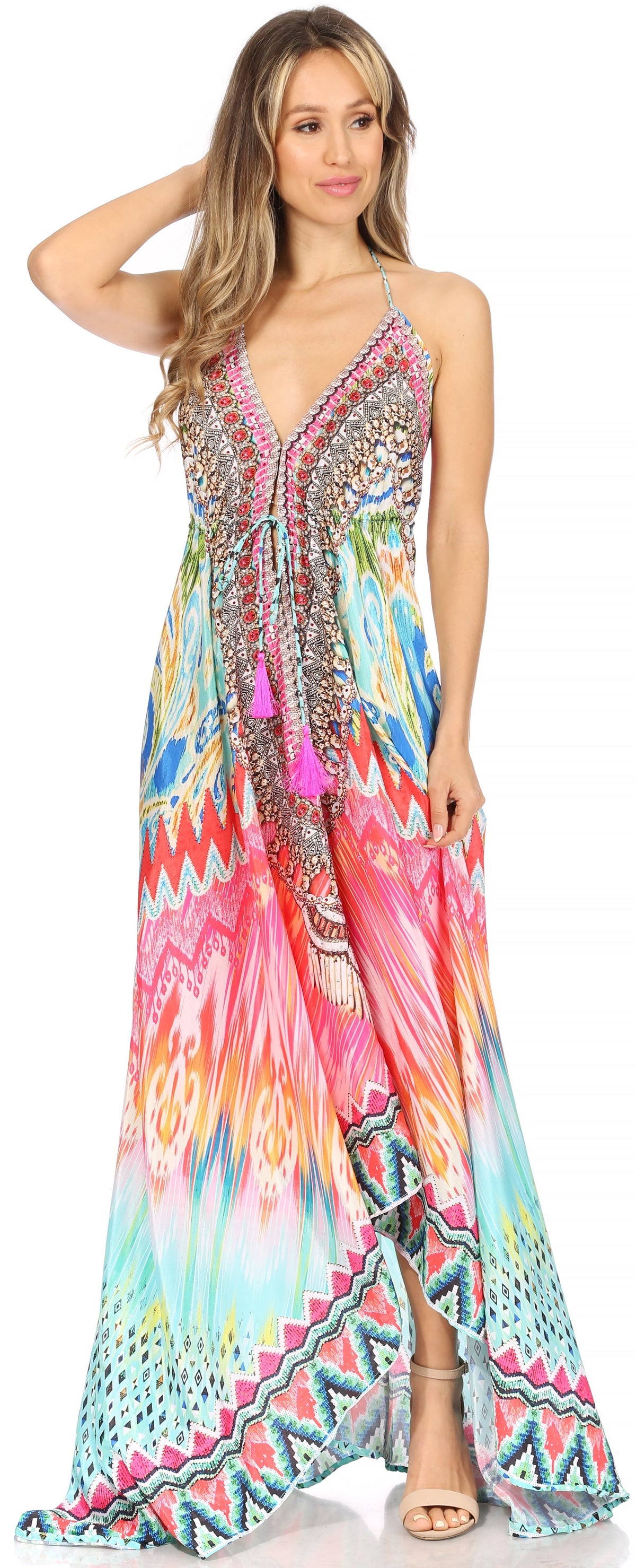 Womens Maxi High-low Halter Handkerchief Long Dress Beach Party