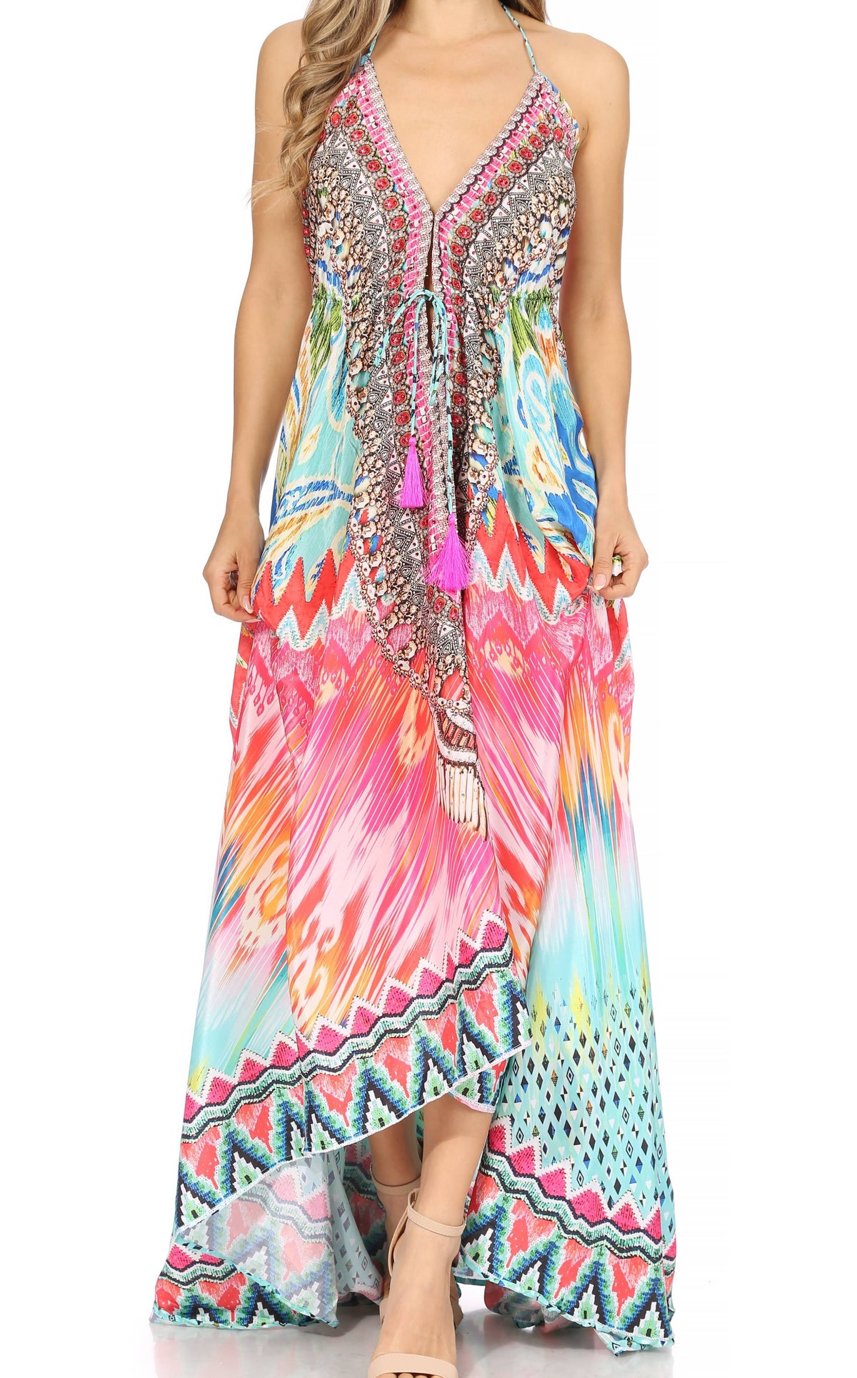 Womens Maxi High-low Halter Handkerchief Long Dress Beach Party