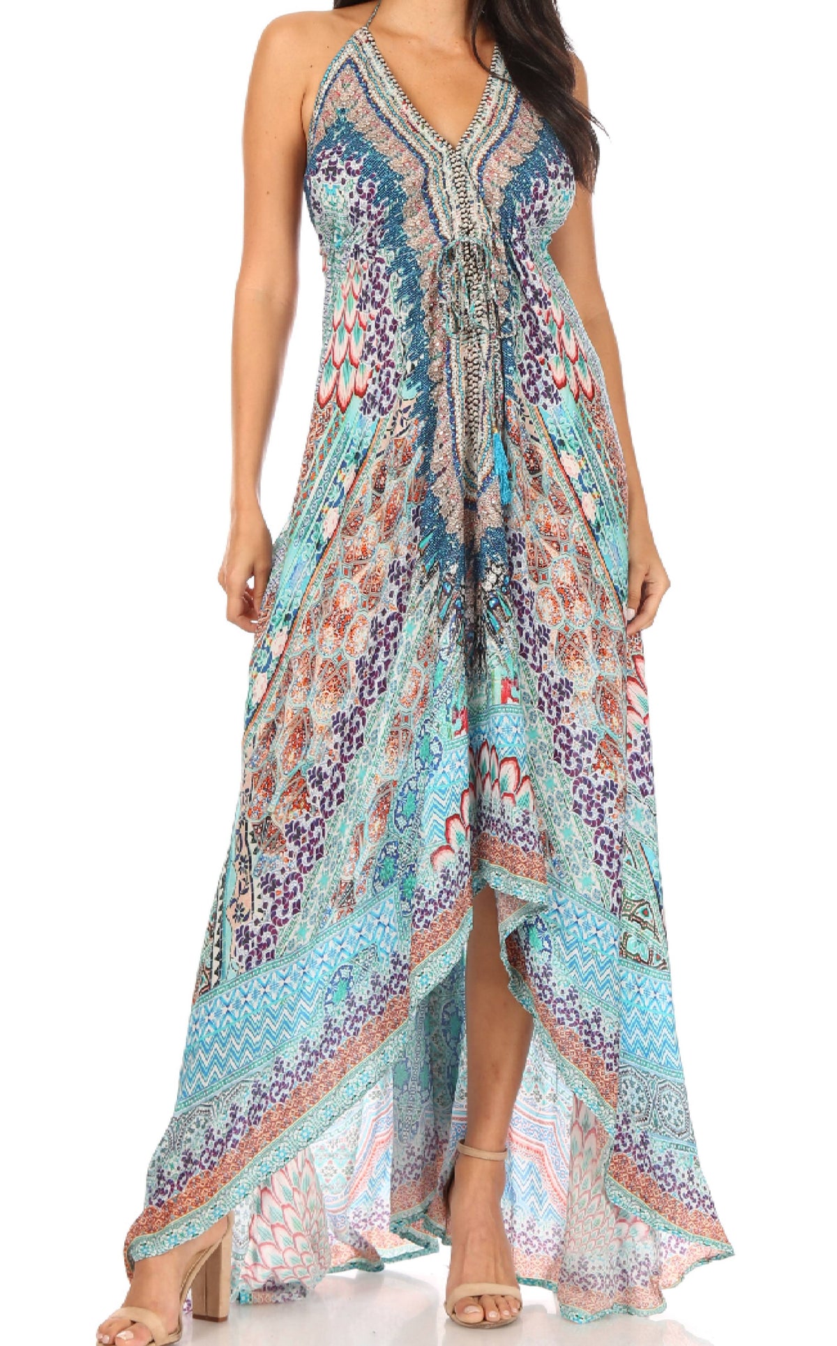 Womens Maxi High-low Halter Handkerchief Long Dress Beach Party