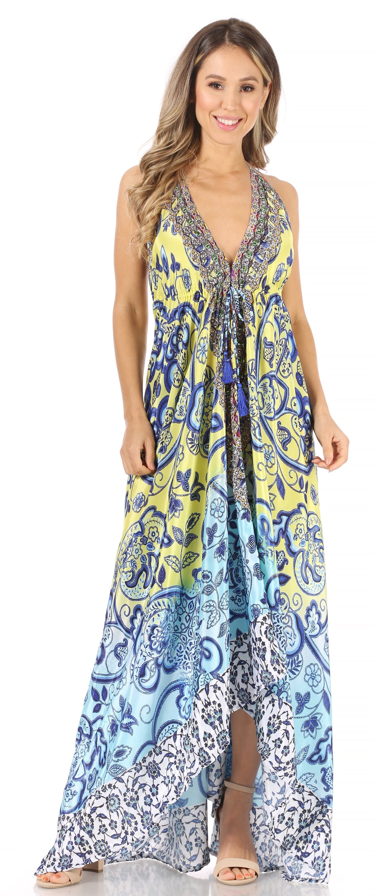 Womens Maxi High-low Halter Handkerchief Long Dress Beach Party